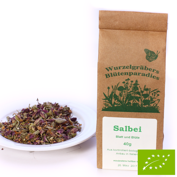 BIO Salbei, Blatt und Blüte